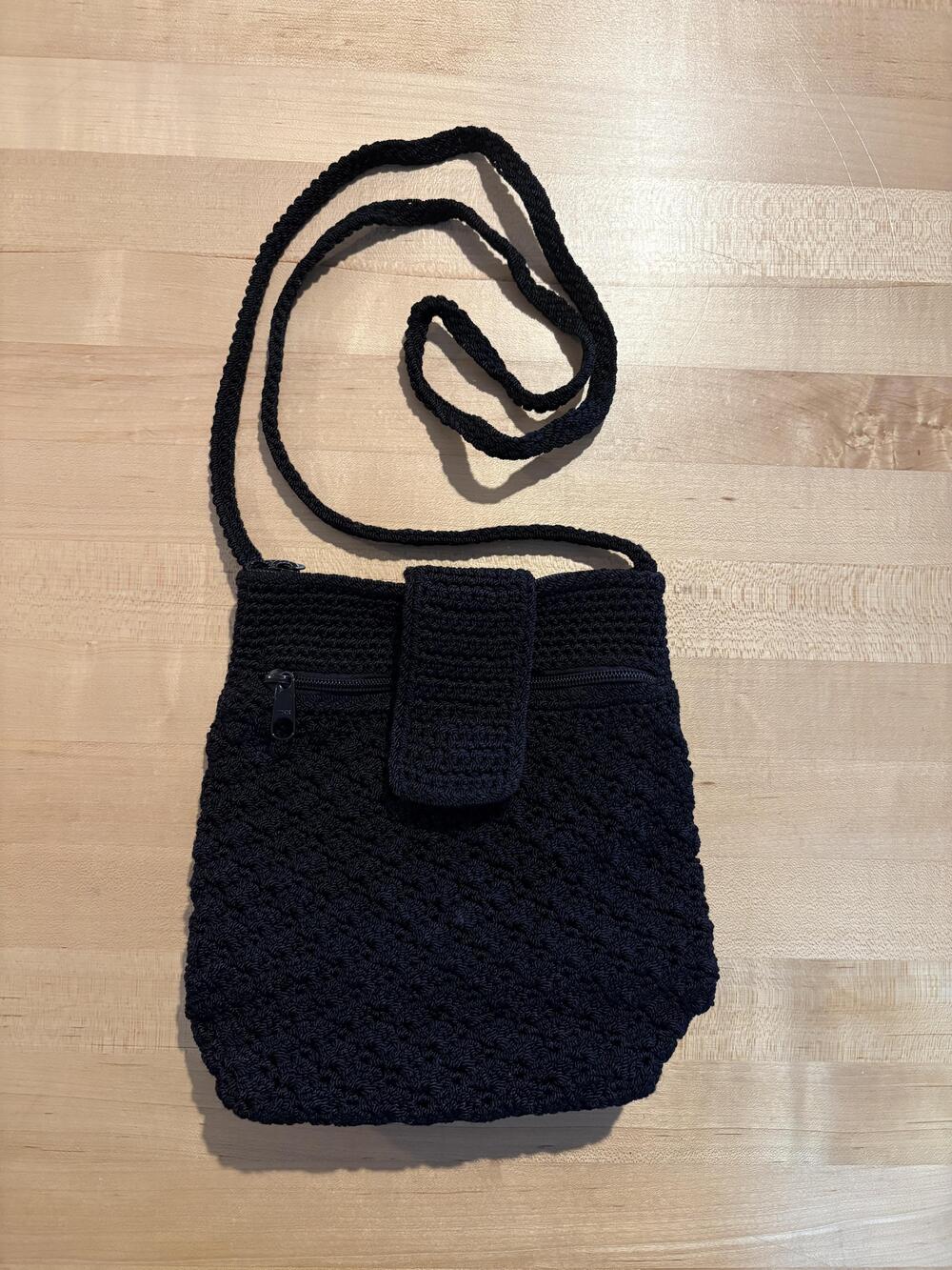 Barneys New York Crossbody Bag Womens Small Black Crochet Casual Purse
